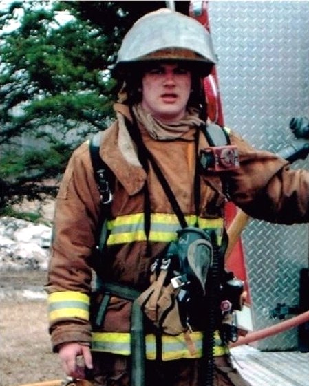 Sam Bruley in turnout gear at a structure fire, 2007